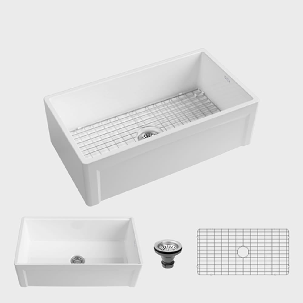 33” Dario Fireclay Single-Bowl Framed Apron Farmhouse Sink - White