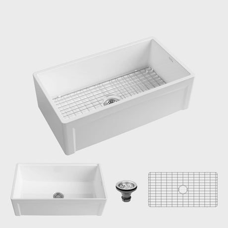 33” Dario Fireclay Single-Bowl Framed Apron Farmhouse Sink - White