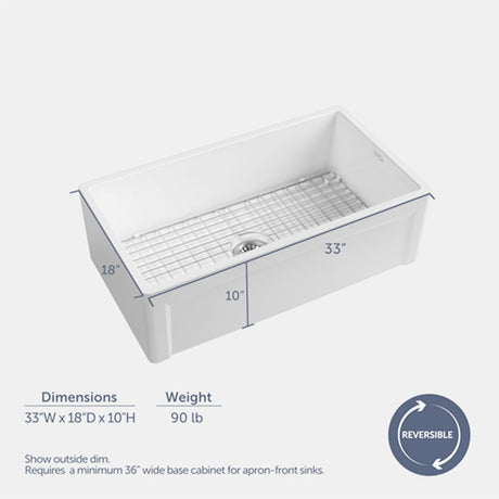 33” Dario Fireclay Single-Bowl Framed Apron Farmhouse Sink - White
