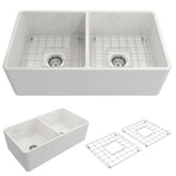 33" Dreason Fireclay Double-Bowl Farmhouse Kitchen Sink