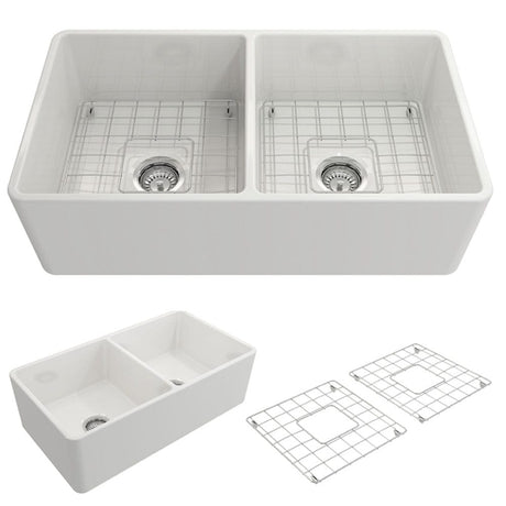 33" Dreason Fireclay Double-Bowl Farmhouse Kitchen Sink