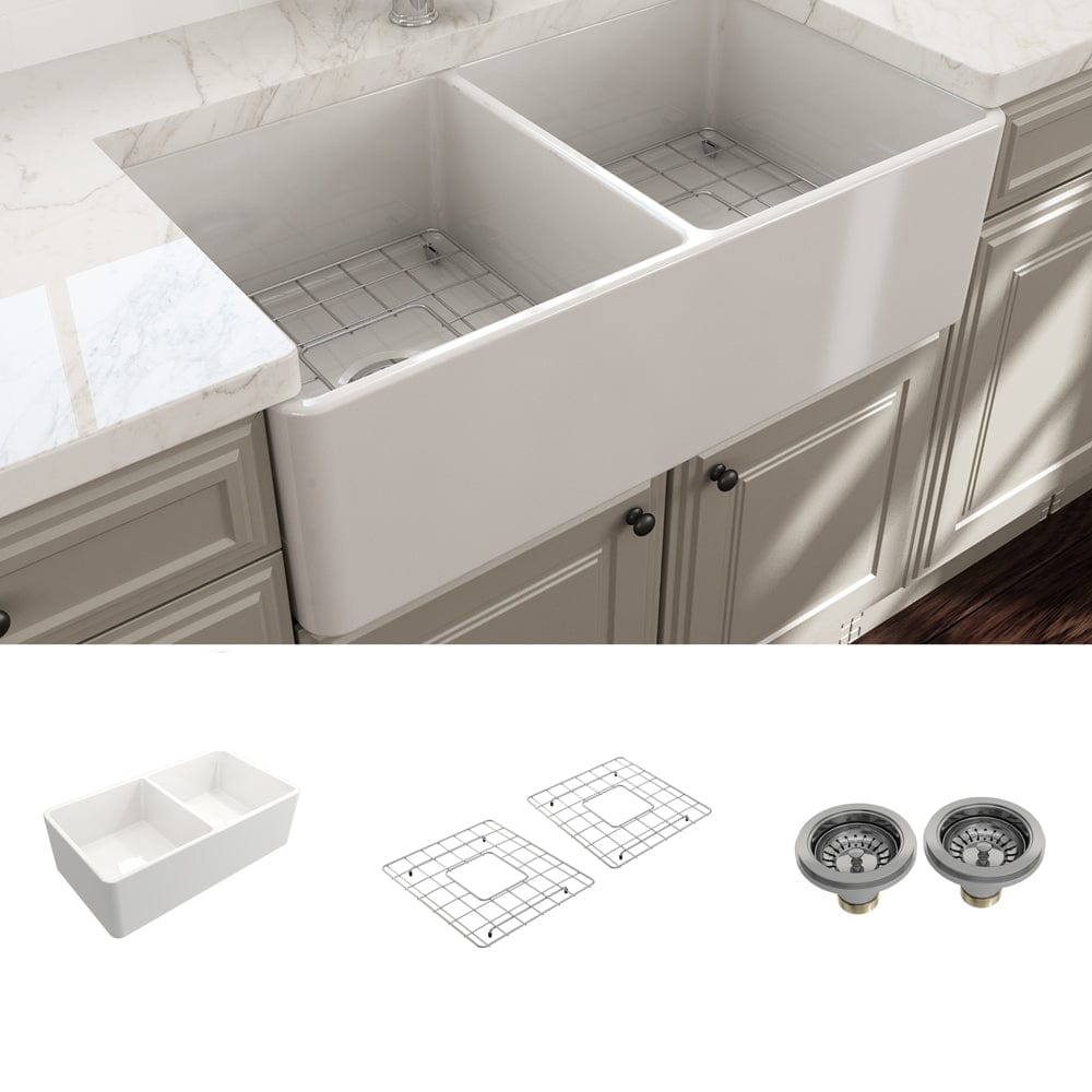 33" Dreason Fireclay Double-Bowl Farmhouse Kitchen Sink