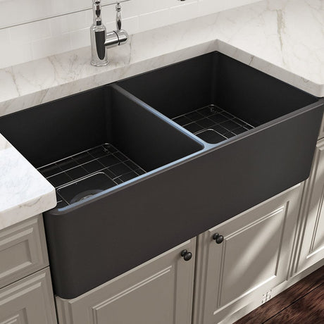 33" Dreason Fireclay Double-Bowl Farmhouse Kitchen Sink