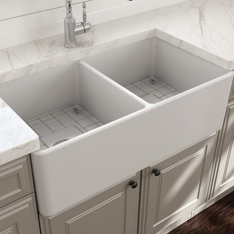 33" Dreason Fireclay Double-Bowl Farmhouse Kitchen Sink