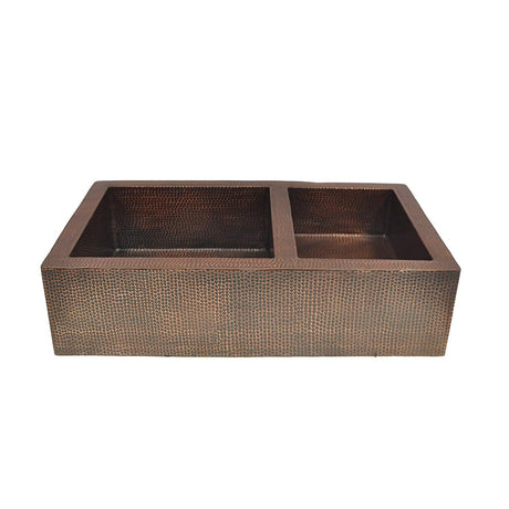 33" Elpsa Hammered Copper 60/40 Offset Double-Bowl Farmhouse Sink