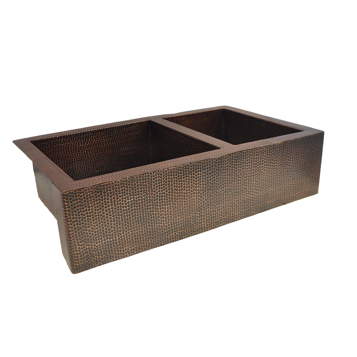 33" Elpsa Hammered Copper 60/40 Offset Double-Bowl Farmhouse Sink