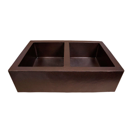 33" Ezeran Hammered Copper Double-Bowl Farmhouse Sink