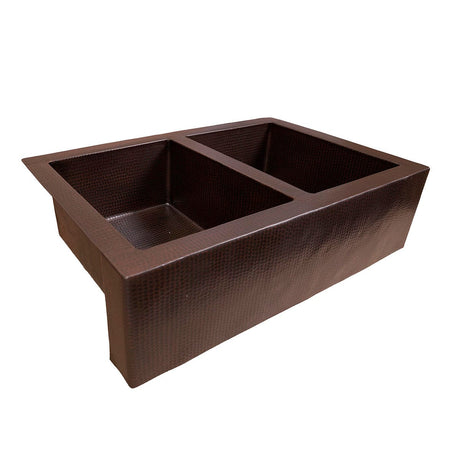 33" Ezeran Hammered Copper Double-Bowl Farmhouse Sink