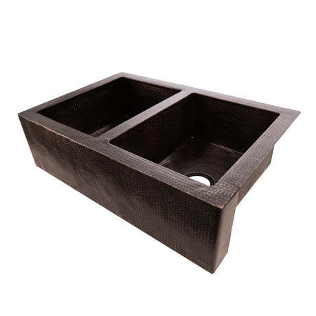 33" Ezeran Hammered Copper Double-Bowl Farmhouse Sink