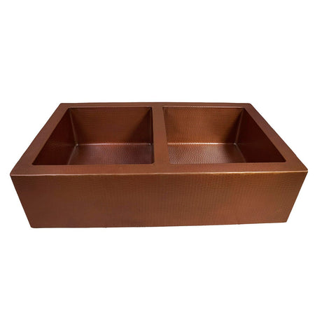 33" Ezeran Hammered Copper Double-Bowl Farmhouse Sink