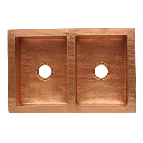33" Ezeran Hammered Copper Double-Bowl Farmhouse Sink