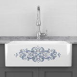 33" Fazio Handcrafted Fireclay Single-Bowl Blue Floral Motif Farmhouse B-Grade Sink - White