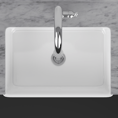 33" Fazio Handcrafted Fireclay Single-Bowl Blue Floral Motif Farmhouse B-Grade Sink - White