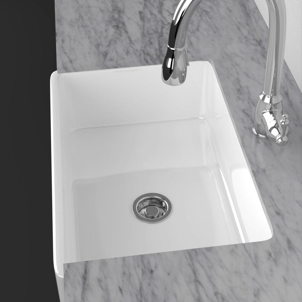 33" Fazio Handcrafted Fireclay Single-Bowl Blue Floral Motif Farmhouse B-Grade Sink - White