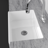 33" Fazio Handcrafted Fireclay Single-Bowl Blue Floral Motif Farmhouse B-Grade Sink - White