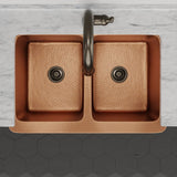 33" Galor Copper Double-Bowl Farmhouse Sink with Rings
