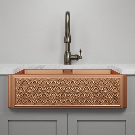 33" Gancher Copper Embossed Floral Design Double-Bowl Farmhouse Sink