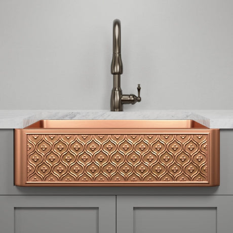 33" Gancher Copper Embossed Floral Design Single-Bowl Farmhouse Sink