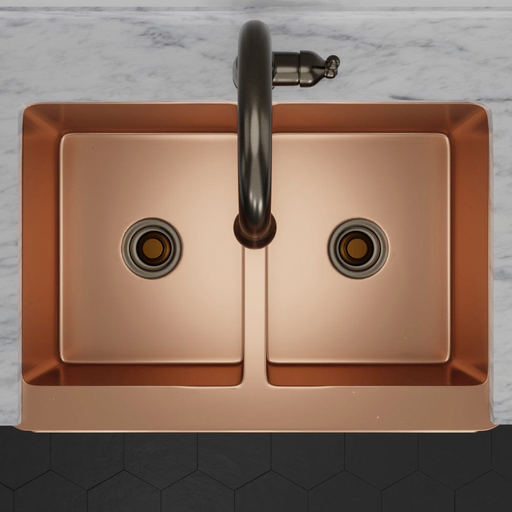 33" Ganston Copper Embossed Weave Design Double-Bowl Farmhouse Sink