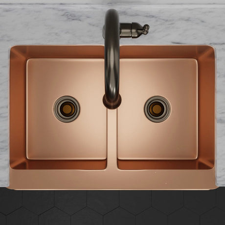 33" Ganston Copper Embossed Weave Design Double-Bowl Farmhouse Sink