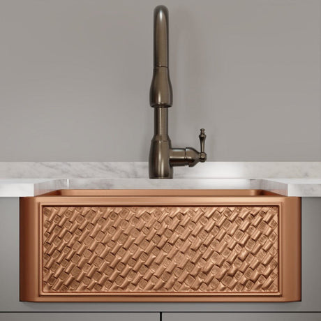 33" Ganston Copper Embossed Weave Design Single-Bowl Farmhouse Sink