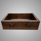 33" Gargencod Hammered Copper Single-Bowl Farmhouse Sink with Rings and Riveted Bands