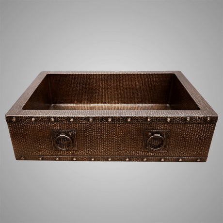 33" Gargencod Hammered Copper Single-Bowl Farmhouse Sink with Rings and Riveted Bands