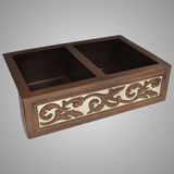 33" Garken Hammered Copper Double-Bowl Farmhouse Sink - Silver Vine Apron Design