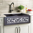 33" Garken Hammered Copper Double-Bowl Farmhouse Sink - Silver Vine Apron Design