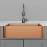 33" Geneva Smooth Copper Single-Bowl Farmhouse Sink with Hammered Interior
