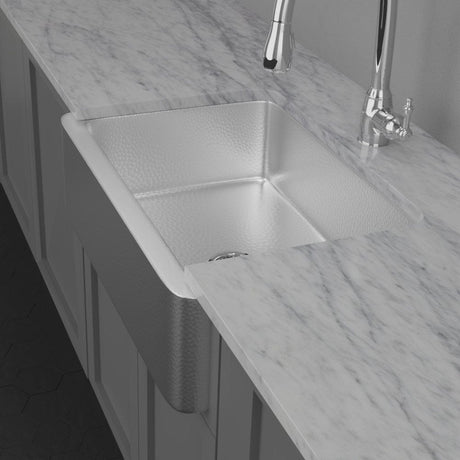 33" Glenmore Stainless Steel Farmhouse Sink - Matte Hammered Steel
