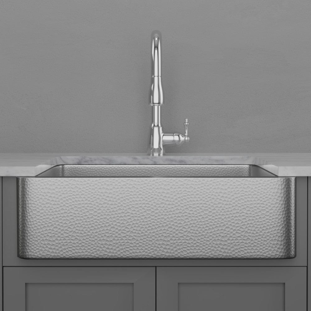 33" Glenmore Stainless Steel Farmhouse Sink - Matte Hammered Steel