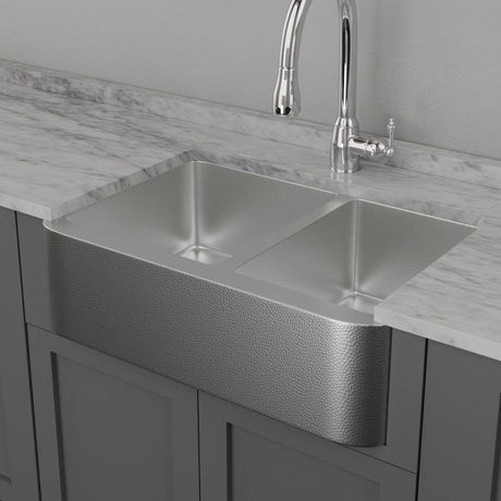 33" Glenmore Stainless Steel Farmhouse Sink - Matte Hammered Steel