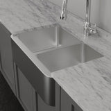 33" Glenway 60/40 Double-Bowl Stainless Steel Farmhouse Sink - Matte Hammered Steel