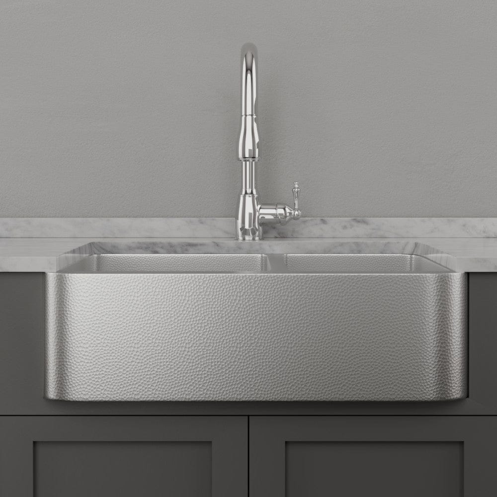 33" Glenway 60/40 Double-Bowl Stainless Steel Farmhouse Sink - Matte Hammered Steel