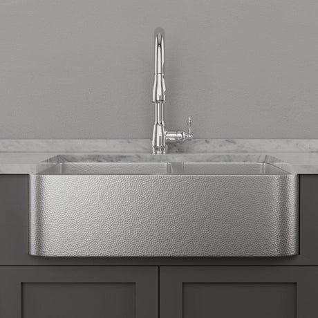 33" Glenway 60/40 Double-Bowl Stainless Steel Farmhouse Sink - Matte Hammered Steel