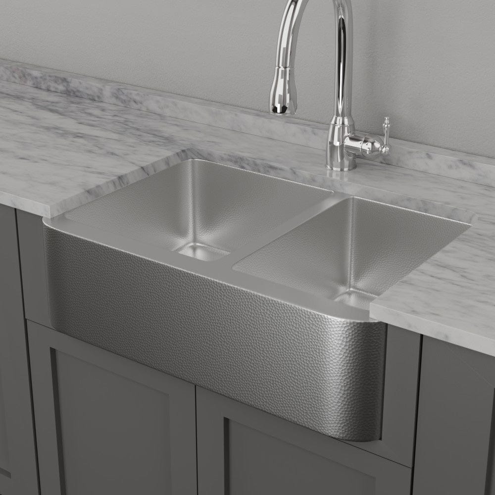 33" Glenway 60/40 Double-Bowl Stainless Steel Farmhouse Sink - Matte Hammered Steel
