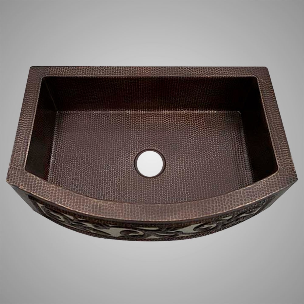 33" Gudencas Hammered Copper Single-Bowl Farmhouse Sink - Silver Vine Apron Design