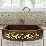 33" Gudencas Hammered Copper Single-Bowl Farmhouse Sink - Silver Vine Apron Design