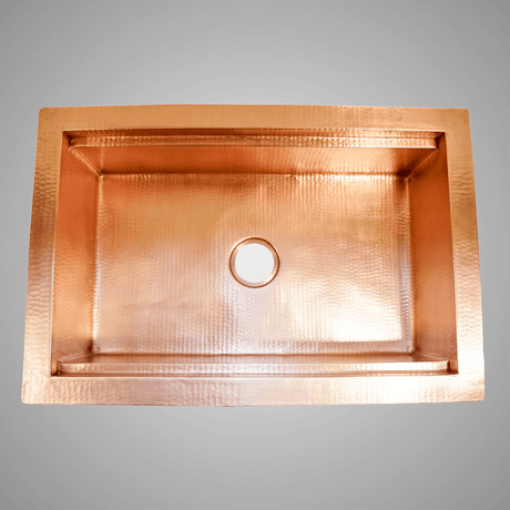 33" Halzer Hammered Copper Single-Bowl Farmhouse Sink - Moroccan Front Apron Design