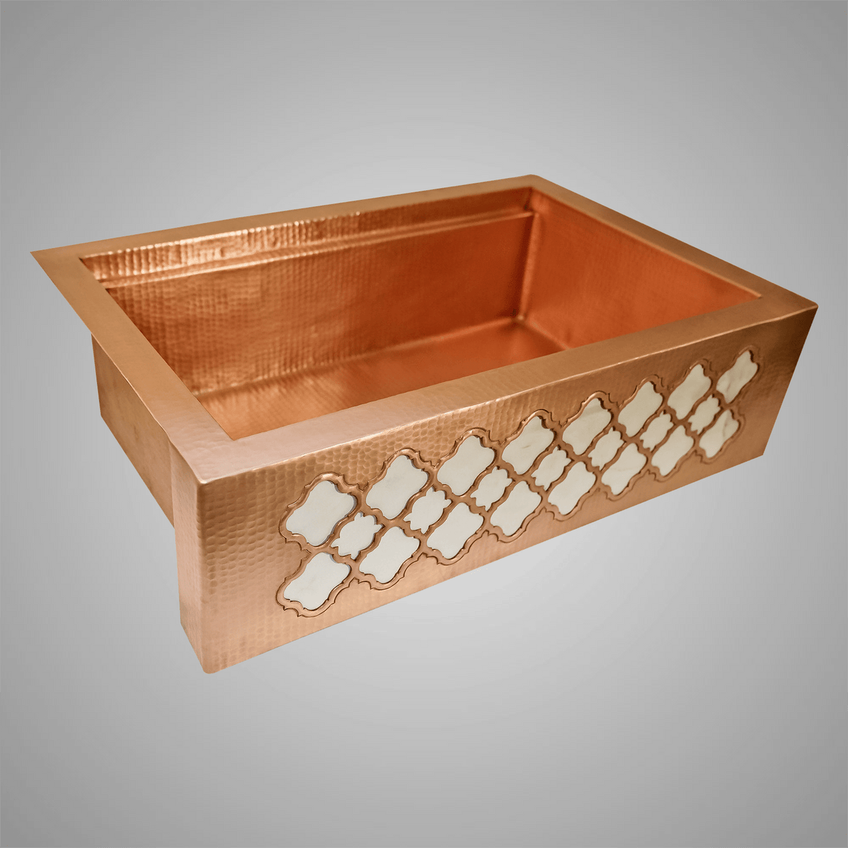 33" Halzer Hammered Copper Single-Bowl Farmhouse Sink - Moroccan Front Apron Design