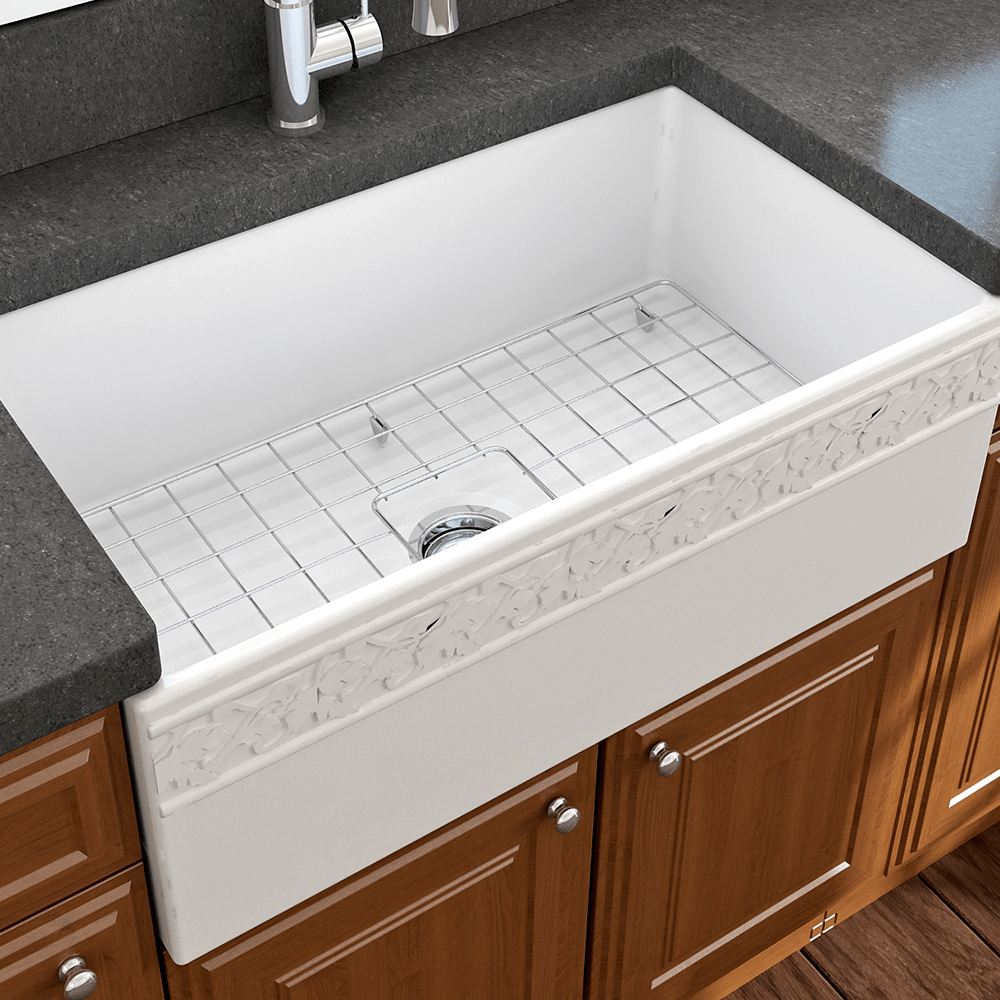 33" Hempter Fireclay Single-Bowl Farmhouse Sink with Decorative Top Lip