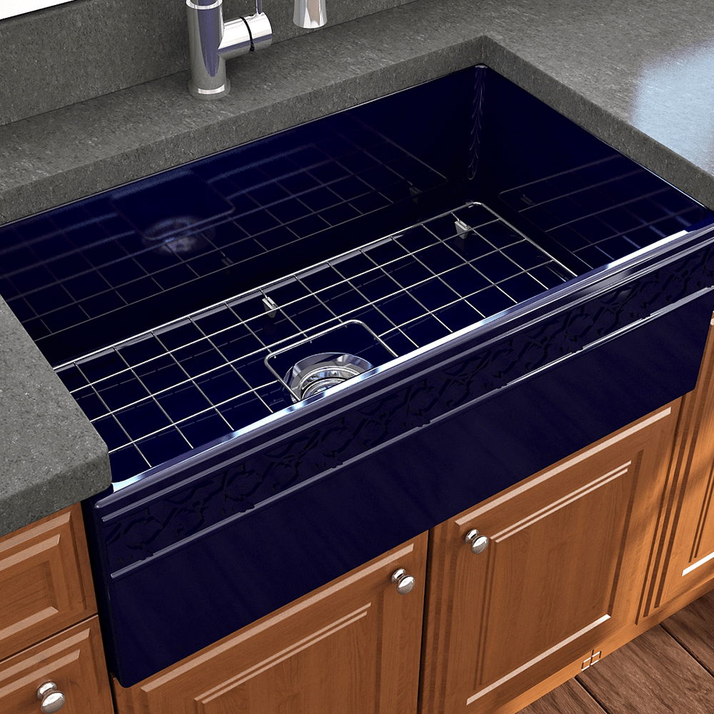 33" Hempter Fireclay Single-Bowl Farmhouse Sink with Decorative Top Lip