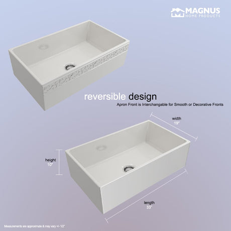 33" Hempter Fireclay Single-Bowl Farmhouse Sink with Decorative Top Lip