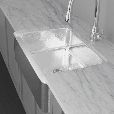 33" Higbee Stainless Steel Farmhouse Sink - Polished Hammered Steel