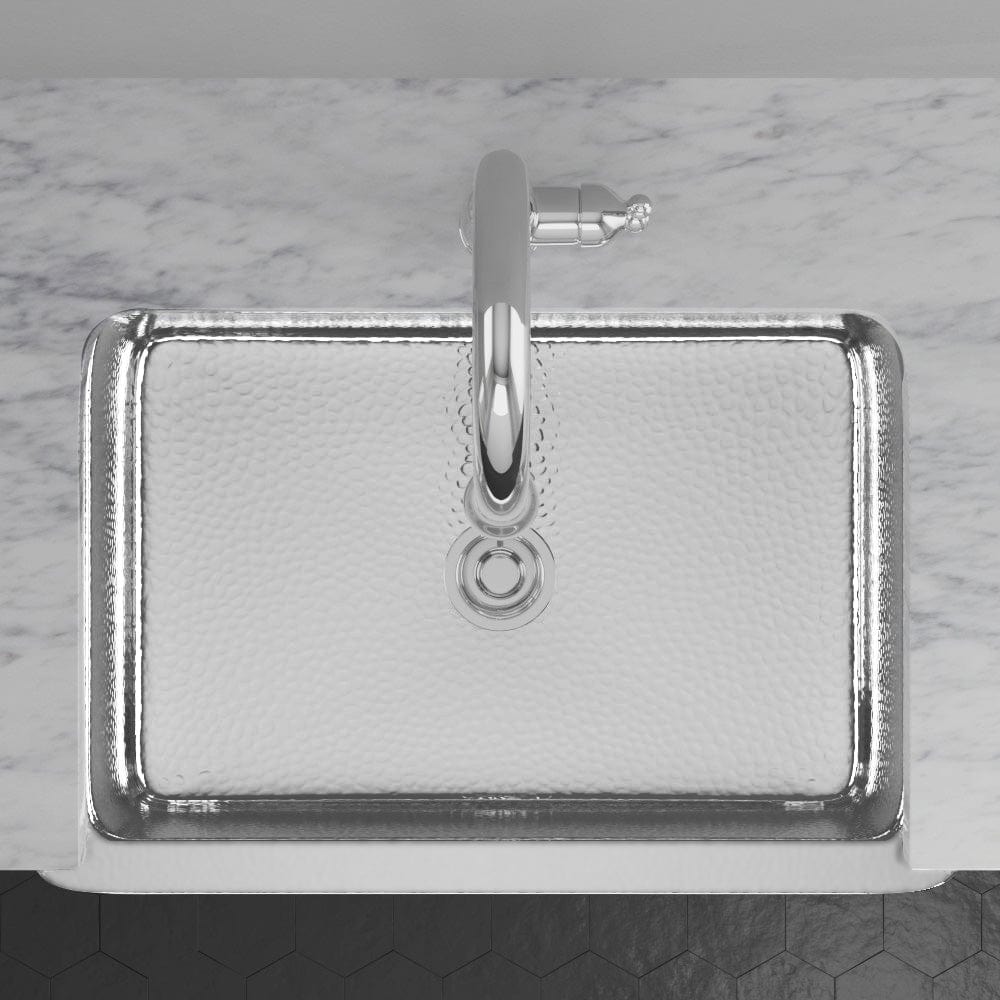 33" Higbee Stainless Steel Farmhouse Sink - Polished Hammered Steel