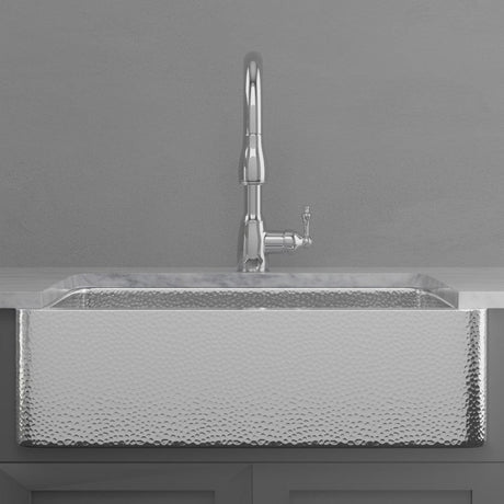 33" Higbee Stainless Steel Farmhouse Sink - Polished Hammered Steel