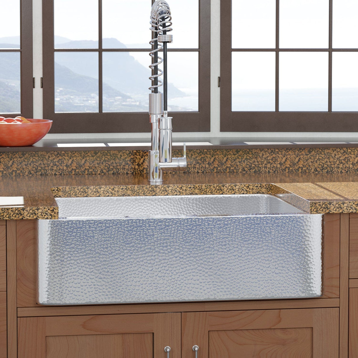 33" Higbee Stainless Steel Farmhouse Sink - Polished Hammered Steel