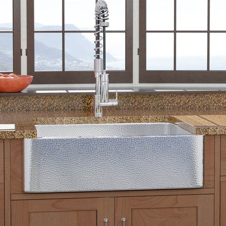 33" Higbee Stainless Steel Farmhouse Sink - Polished Hammered Steel