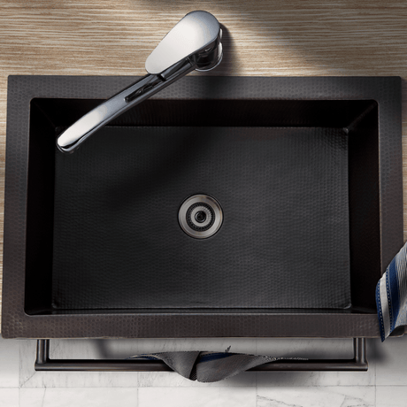 33" Jarzer Hammered Copper Single-Bowl Farmhouse Sink with Towel Bar